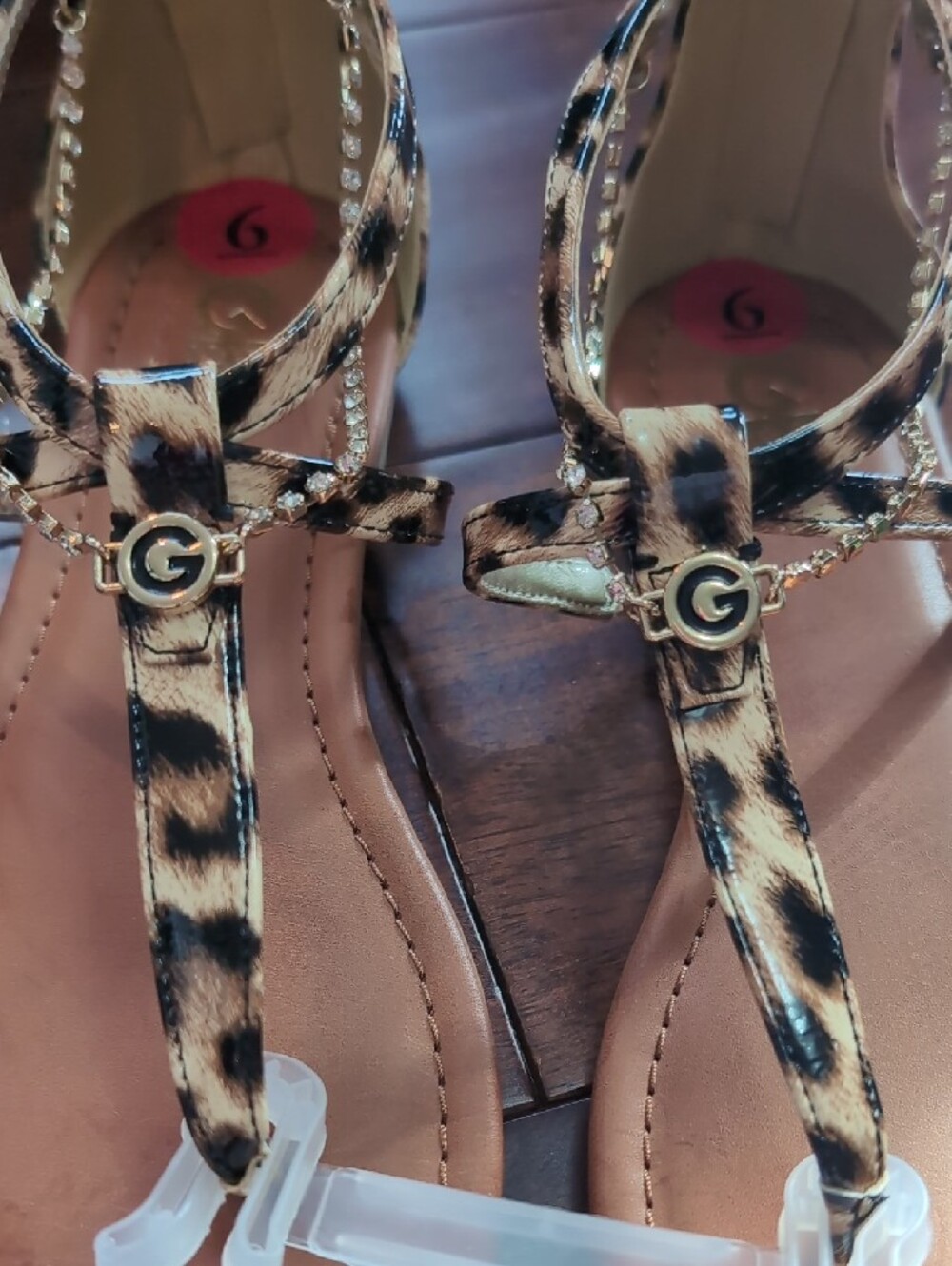 GBG Los Angeles Leopard Print T-Strap Sandals - Brown/Black - Picture 4 of 5